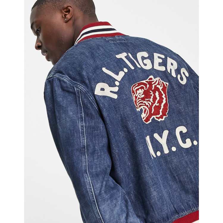 Polo Ralph Lauren back embroidery denim varsity baseball jacket in