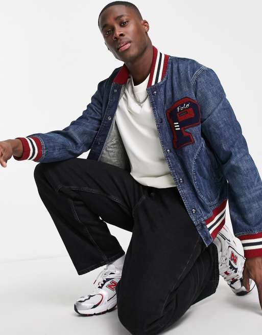 Polo denim clearance varsity jacket