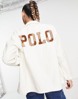 Polo Ralph Lauren back logo button down overshirt in cream