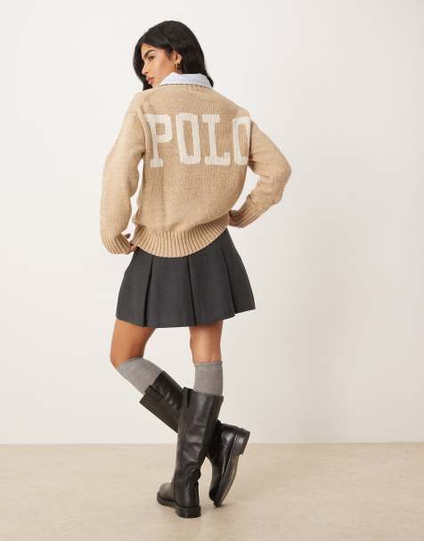 Polo Ralph Lauren back logo cotton knit jumper in tan marl - view 1