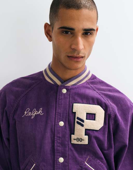 Polo Ralph Lauren back print corduroy bomber jacket in purple, 2 of 5