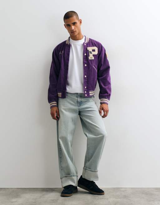 Polo Ralph Lauren back print corduroy bomber jacket in purple, 3 of 5