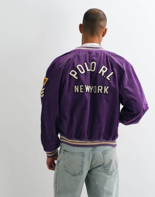 Polo Ralph Lauren back print corduroy bomber jacket in purple, 4 of 5