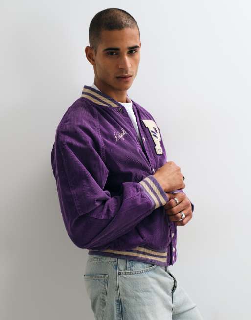 Polo Ralph Lauren back print corduroy bomber jacket in purple, 5 of 5