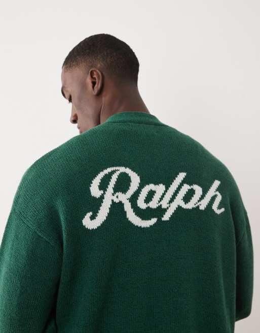 Polo Ralph Lauren back script logo relaxed fit cardigan in green, 3 of 5