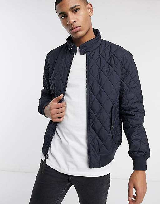 Polo Ralph Lauren Baracuda player logo quilted bomber jacket in navy | ASOS