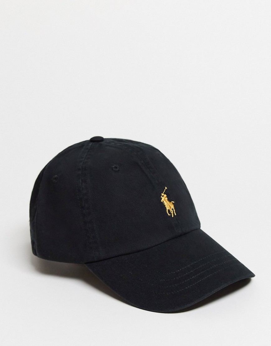 Polo Ralph Lauren baseball cap in black with gold logo