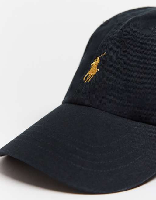 Polo Ralph Lauren Baseball Cap With Gold Player Logo in Black