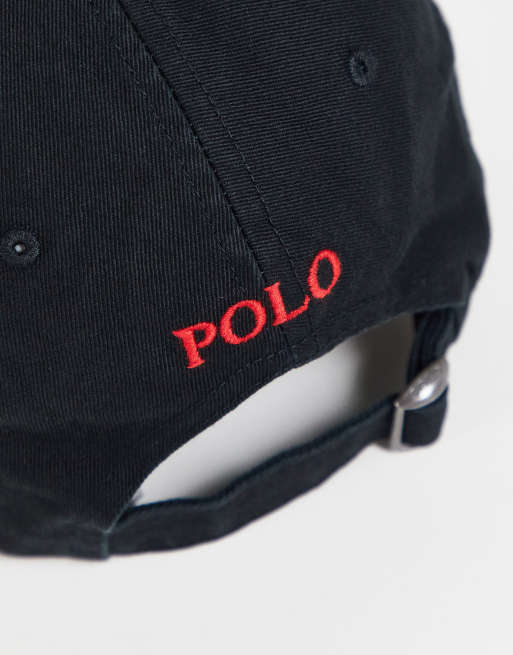 Red and black store ralph lauren hat