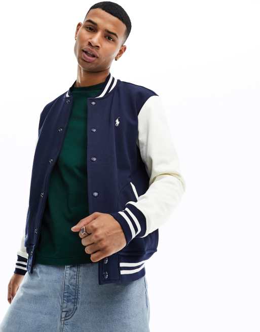 Polo Ralph Lauren - Baseballjack van sweatstof met icoonlgo in marineblauw/crème