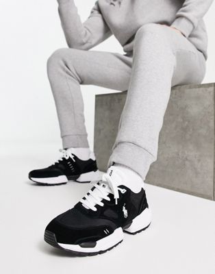 Polo Ralph Lauren leather jogger trainer in black with pony logo - ASOS Price Checker
