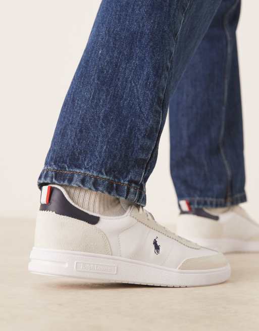 Polo Ralph Lauren - Baskets en daim et en cuir avec détails côtelés - Blanc, 3 de 5
