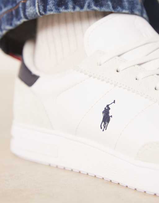 Polo Ralph Lauren - Baskets en daim et en cuir avec détails côtelés - Blanc, 4 de 5