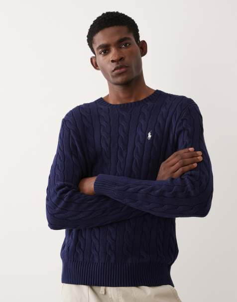 Polo Ralph Lauren – Baumwoll-Pullover in Marineblau mit Polospieler-Logo und Zopfmuster - view 1