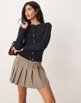 Polo Ralph Lauren - Baumwoll-Strickjacke in Marineblau mit Markenlogo und Zopfmuster