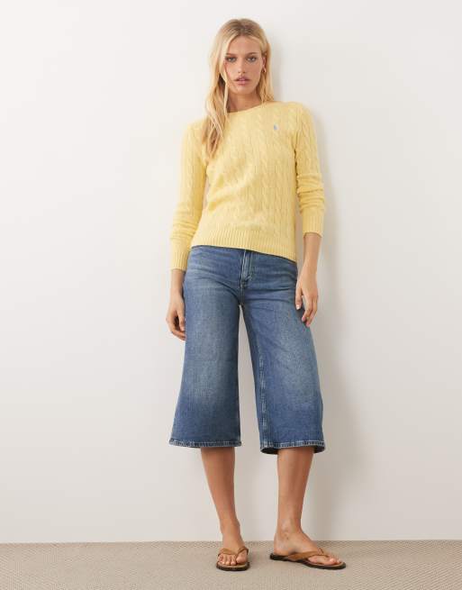 Polo Ralph Lauren – Baumwollpullover mit Zopfmuster und Logo in Gelb, 2 von 4