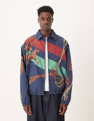 Polo Ralph Lauren Polo Ralph Lauren Bayport equine print lined cotton windbreaker jacket in navy