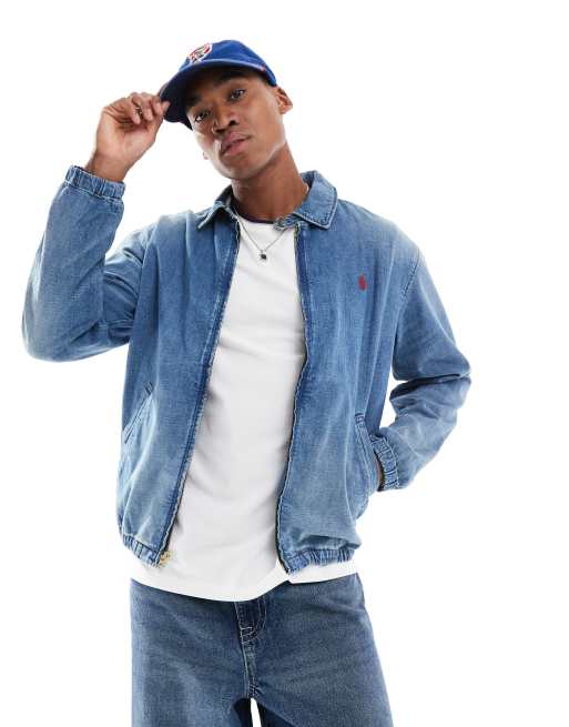 Polo Ralph Lauren – Bayport – Harrington-jacka i denim med mellanljus tvätt och ikonlogga