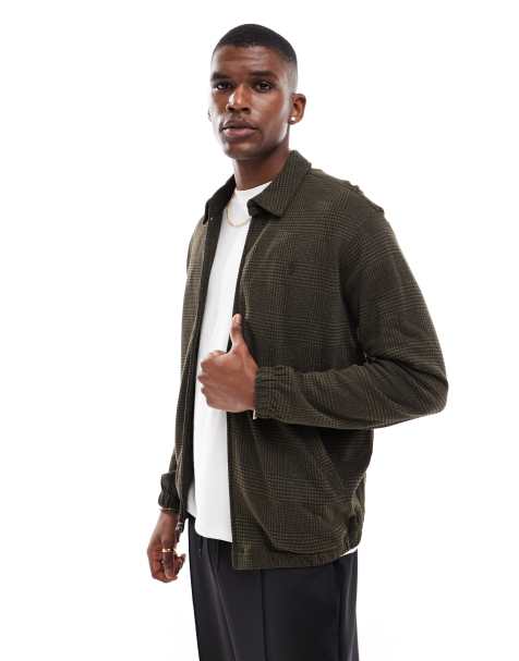 Polo Ralph Lauren Bayport icon logo prince of wales check print jersey jacket in olive green - view 1