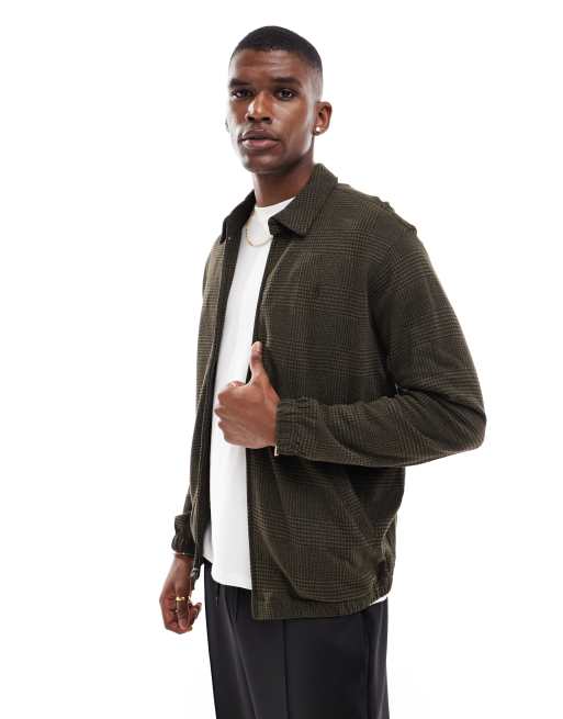 Polo Ralph Lauren Bayport icon logo prince of wales check print jersey jacket in olive green ASOS