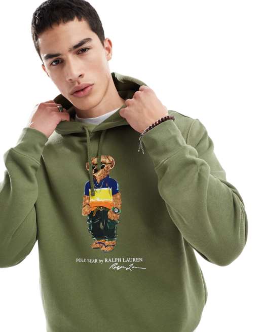 Polo Ralph Lauren - Beack - Sweat à capuche molletonné à imprimé ourson - Vert, 3 de 4