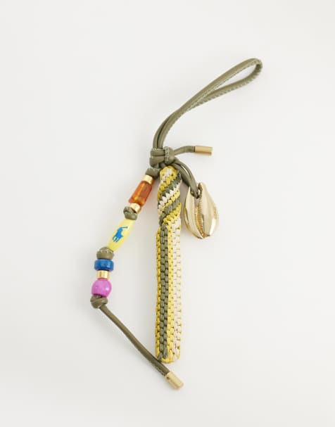 Polo Ralph Lauren beaded leather bag charm in multi - view 1