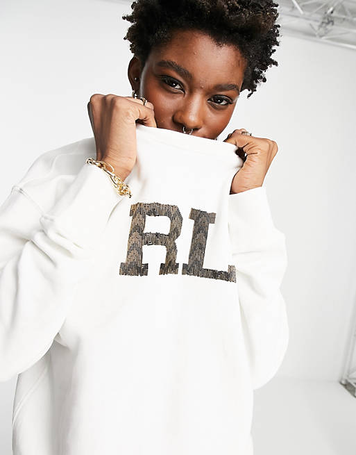 Polo Ralph Lauren beaded RL sweater in white | ASOS