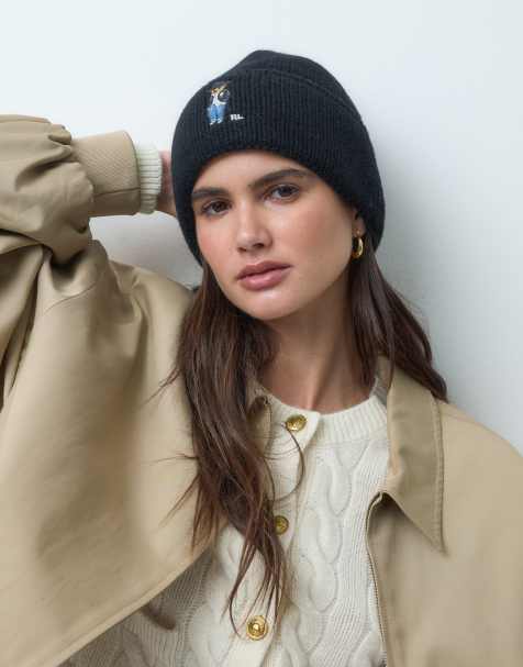 Polo Ralph Lauren beanie met holiday bear-print in zwart - view 1