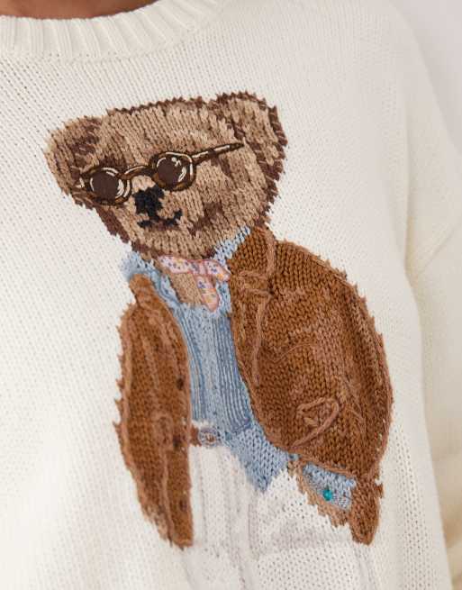 Polo Ralph Lauren bear cotton jumper in cream, 3 of 4