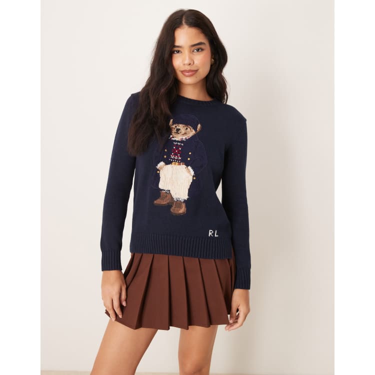 Polo Ralph Lauren bear cotton knit jumper in navy ASOS
