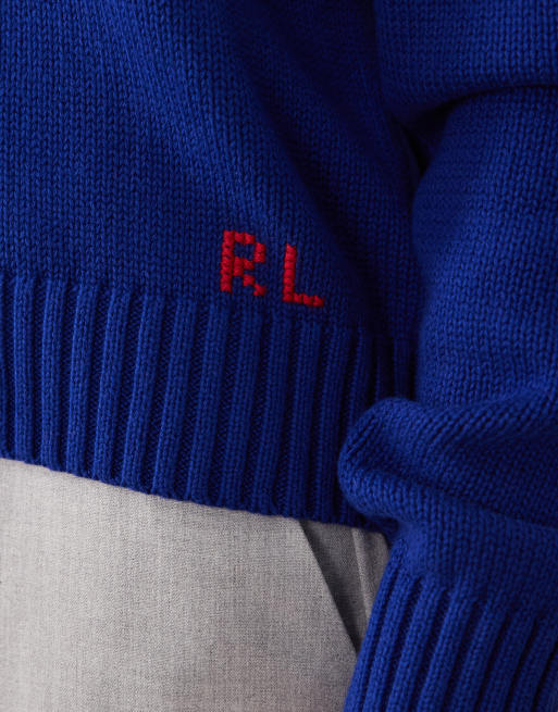 Polo Ralph Lauren bear cotton knit jumper in royal blue, 2 of 4