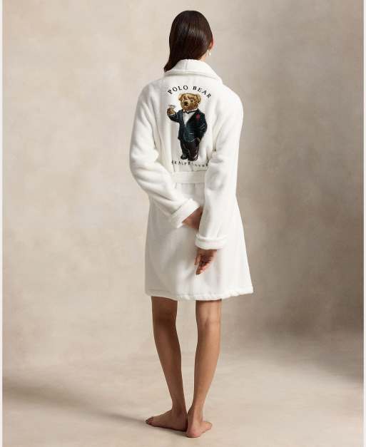 Polo Ralph Lauren Bear cotton towelling robe in white, 2 of 3