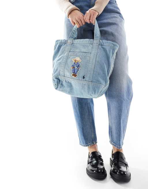 Polo Ralph Lauren bear denim tote bag in washed blue | ASOS