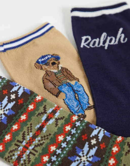 Polo Ralph Lauren bear fairisle 3-pack logosokken in multi, 2 van 3