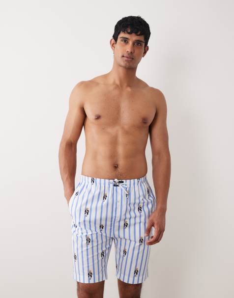 Polo Ralph Lauren bear graphic sleep co ord in blue stripe - view 1