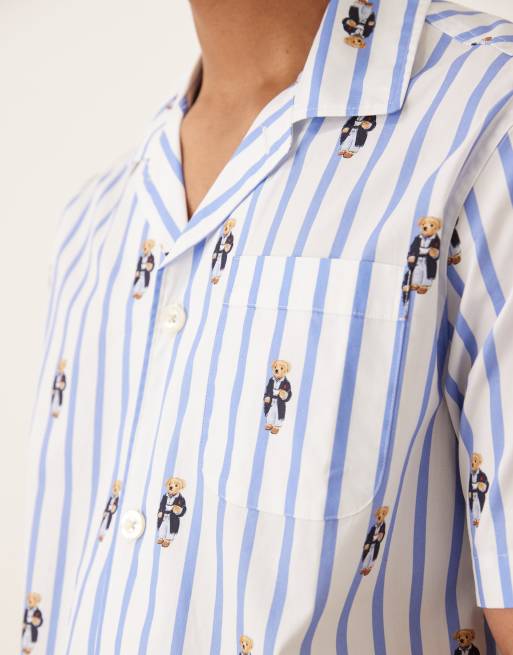 Polo Ralph Lauren bear graphic sleep shirt in blue stripe, 5 of 5