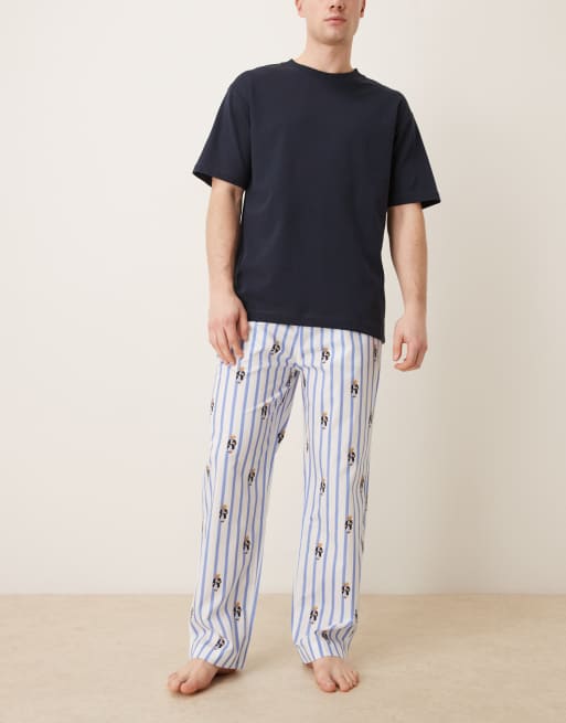 Polo Ralph Lauren bear graphic sleep trouser in blue stripe, 2 of 5