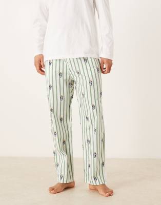Polo Ralph Lauren Men's Multi Bear Graphic Sleep Trouser In Green Stripe