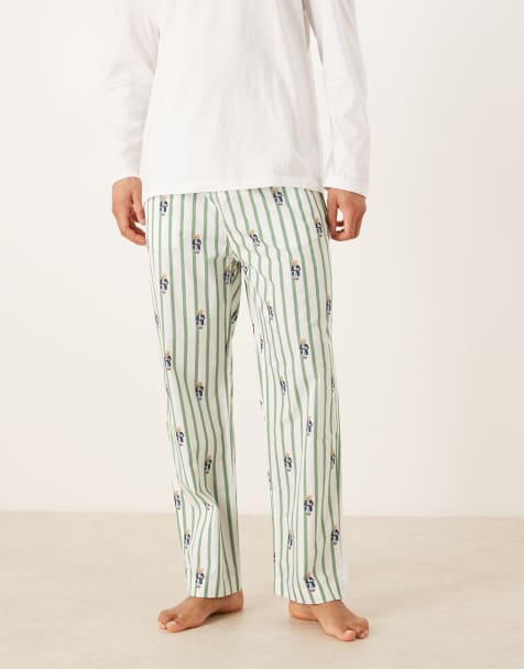 Polo Ralph Lauren bear graphic sleep trouser in green stripe