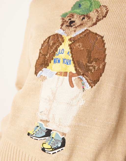 Polo Ralph Lauren bear knit jumper in tan ASOS - Main Image