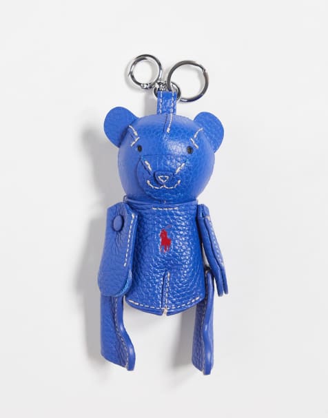 Polo Ralph Lauren bear leather bag charm in mid blue - view 1