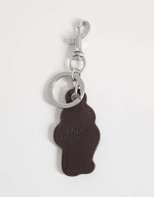 Polo Ralph Lauren bear leather keyring fob in dark brown, 3 of 3