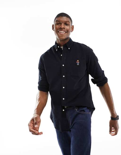 Polo Ralph Lauren bear logo custom fit brushed oxford shirt in black