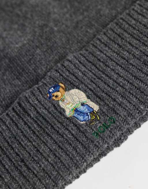 Polo Ralph Lauren bear logo knit beanie in charcoal, 2 of 3