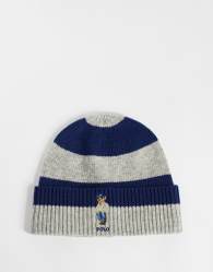 Polo Ralph Lauren bear logo knit beanie in navy and grey