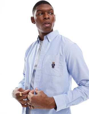Polo Ralph Lauren bear logo oxford shirt in light blue | ASOS