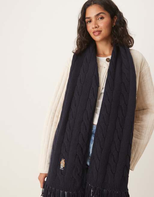 Polo Ralph Lauren bear logo rich wool scarf in navy, 3 of 3