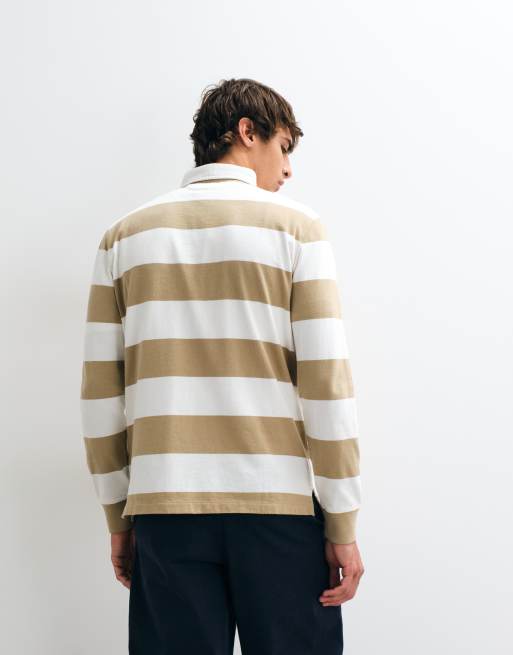 Polo Ralph Lauren bear logo rugbyshirt in beige en wit, 5 van 5