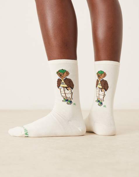 Polo Ralph Lauren bear logo socks in cream - view 1