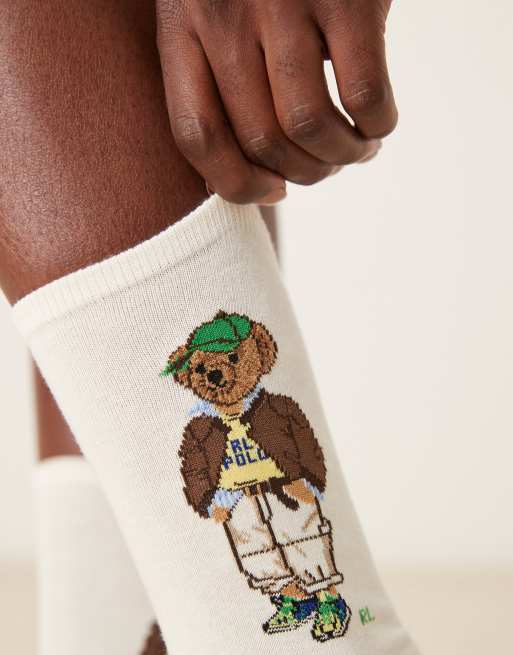 Polo Ralph Lauren bear logo socks in cream, 2 of 3